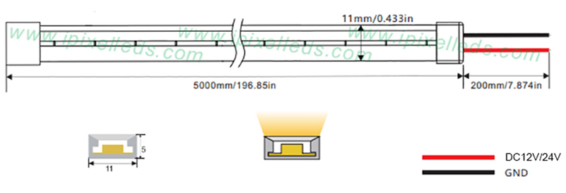 11x5mm single color top view led neon strip DC12V/DC24V