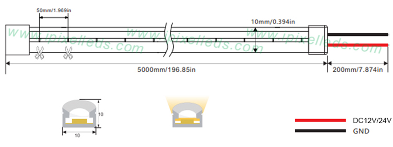 8x16mm single color side emitting led neon strip DC12V/DC24V