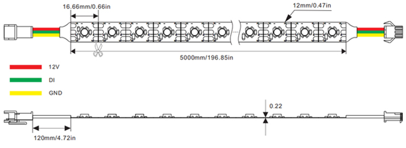 White/Warm White/Amber addressable 5050 LED strip 60LEDs/M DC12V