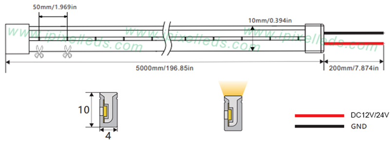 4x10mm side emitting led neon strip DC12V/DC24V