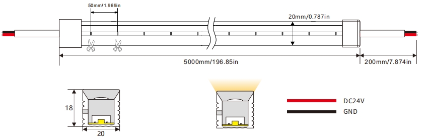 20x18mm single color top view led neon strip DC12V/DC24V